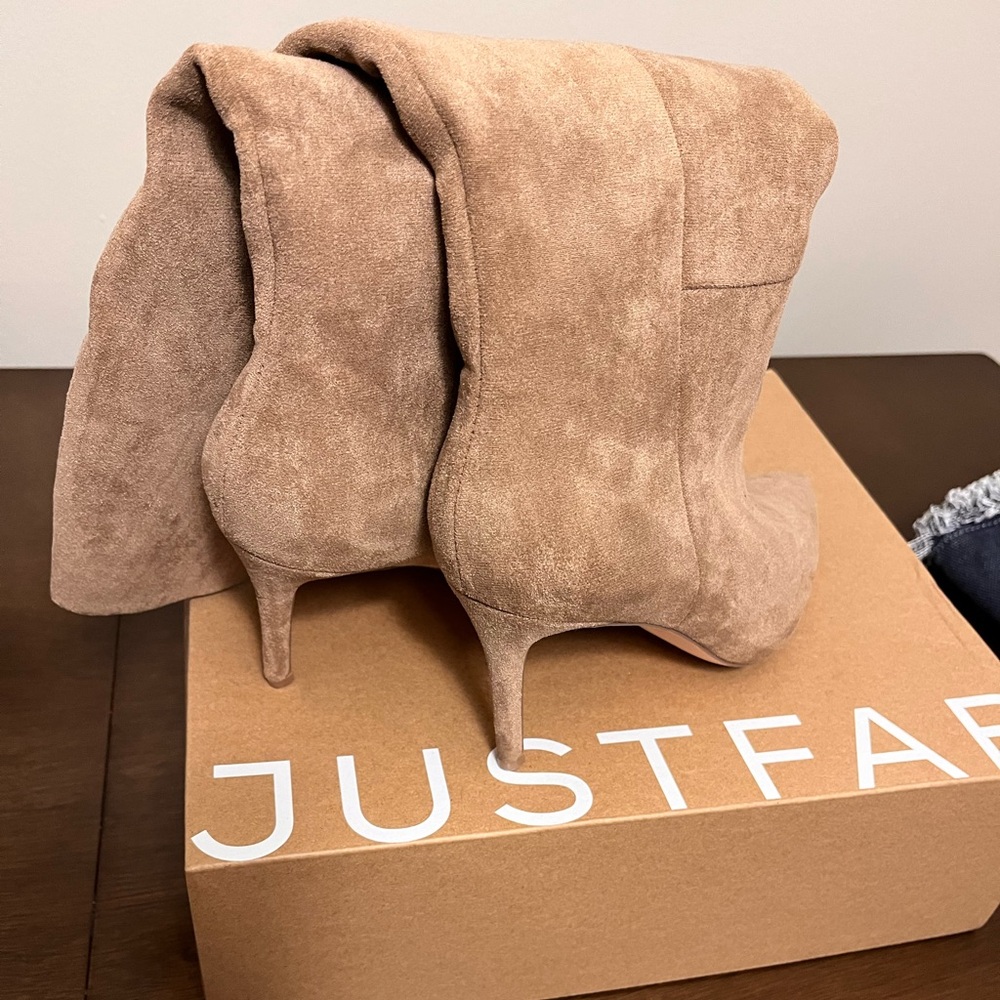 Just Fab Tan Suede Stiletto Boots